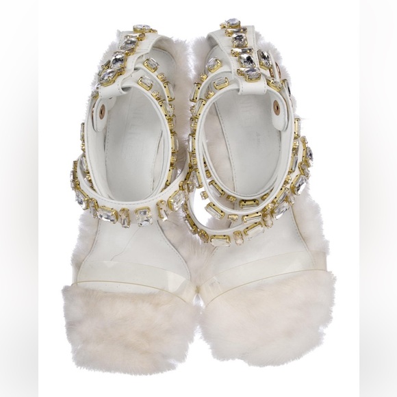 IAMJENNIFERLE Minki Heels, Size 39. White mink heels. Gold bling detail. - Picture 3 of 9